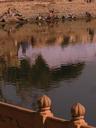 Deeg Palace is flanked on two sides by large reservoirs once used for royal exploits, now used as public laundry spots.